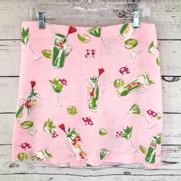 Pink lemonade green spring linen mini skirt - Picture 1 of 4